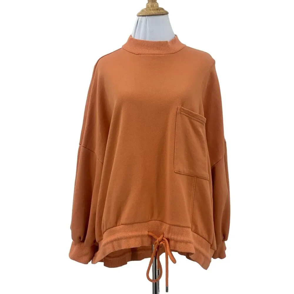 Nap Loungewear Oversized Sweater Womens M Medium Pumpkin Mock Neck Patch Pocket